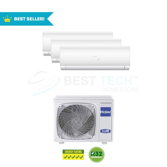 HAIER System 3 Flexi Series - 9K BTU x3 (4U65RH1SRA/AS25S2SF2FAx3) + FREE Upgrade 1x12K BTU(AS35S2SF2FAx1) - Best Tech Online